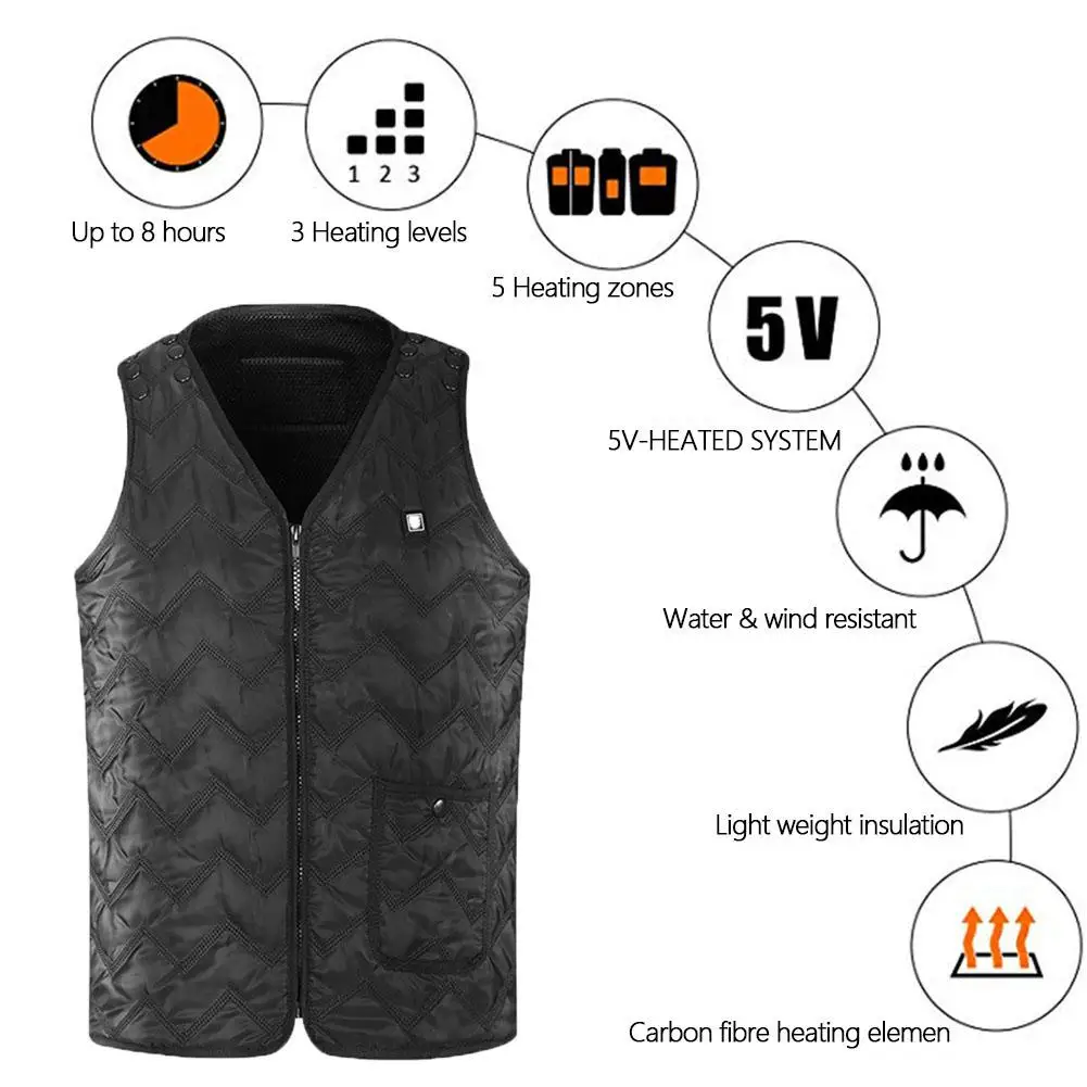 

USB Heated Vest Men Winter Electrical Heated Sleevless Jacket Travel Heating Vest Outdoor Waistcoat Hiking Heater Vests Washable