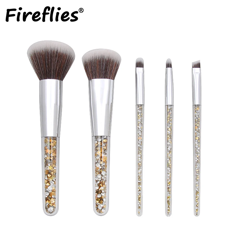 

Fireflies Makeup Brushes (5PCS/SET) Clear/Silver Professional Brush Natural Hair Foundation Powder Blushes Free Shipping