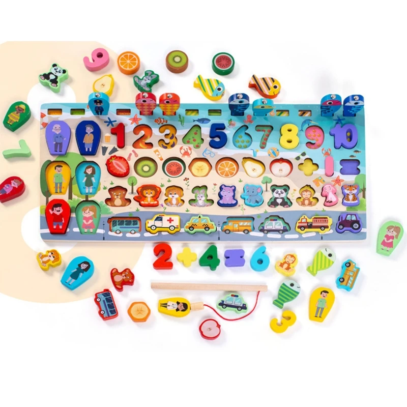 

Montessori Educational Wooden Toys For kids Board Math Fishing Count Numbers Matching Digital Shape Match Early Educatio