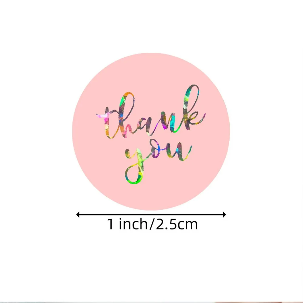 

500pcs Laser Thank You Stickers Sealing Pink And Black Labels Sticker Round Adhesive Stationery Sticker For Gift Package