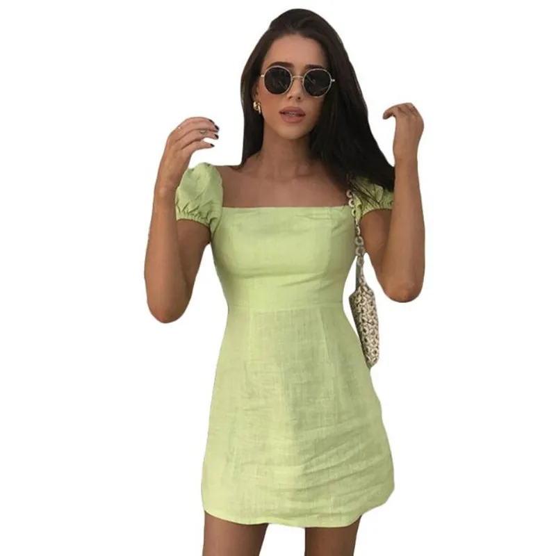 

French romance Elegant mini dresses women 2019summer office ladies High street Beach leisure vacation short dresses mujer