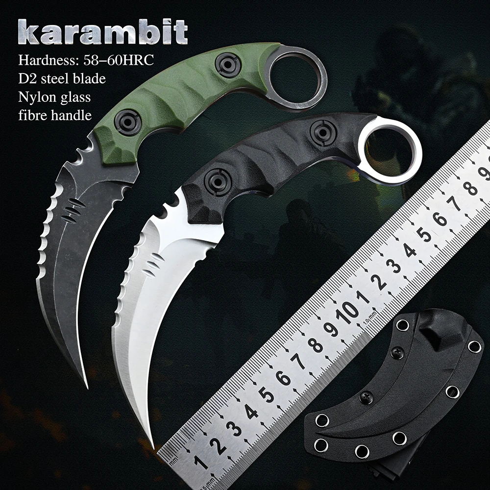 Нож Karambit D2 со стальным фиксированным лезвием CS GO карманные ножи для кемпинга