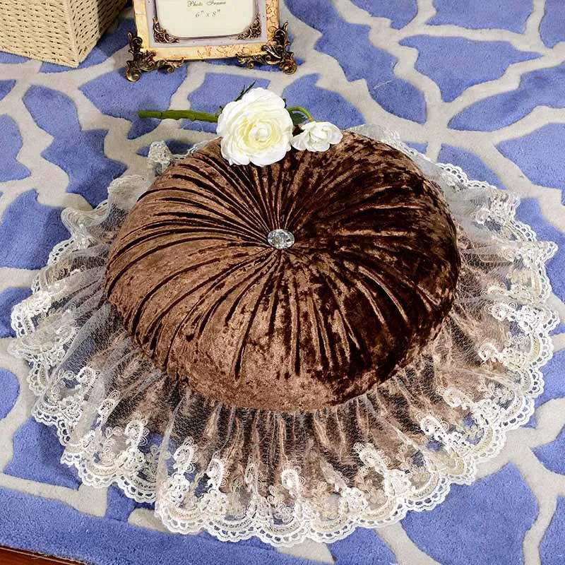 Круглая подушка для сиденья Кухня офисное кресло синий Кофе бежевый кружевной