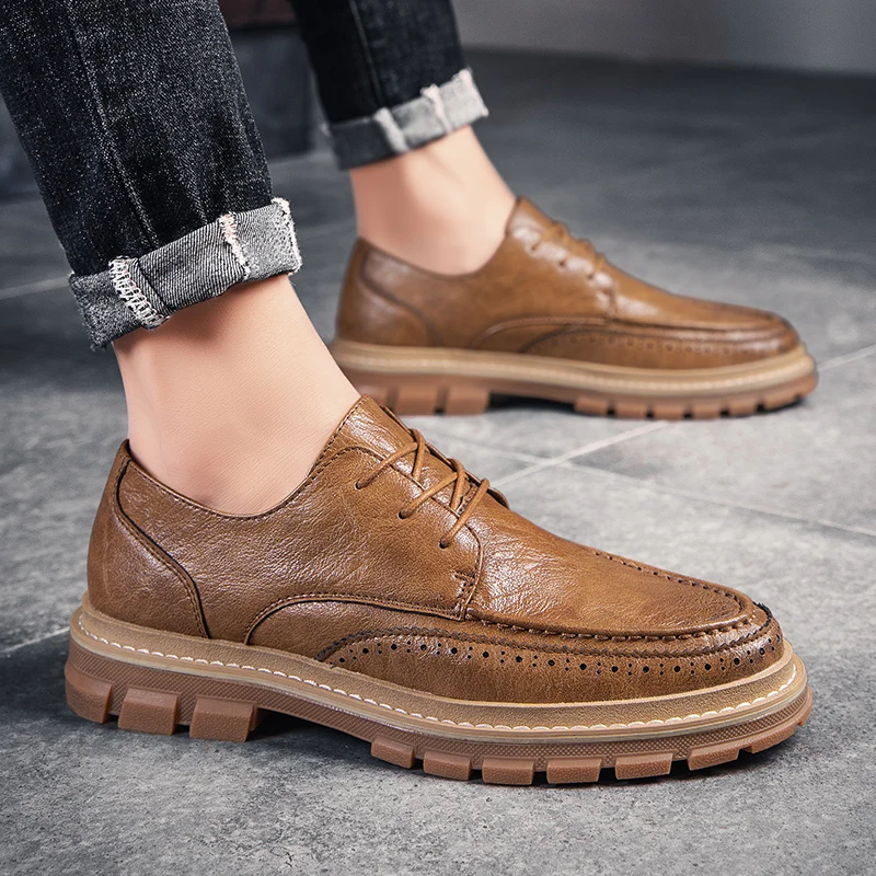 Мужская обувь повседневная мужская кожаная на шнуровке в британском стиле