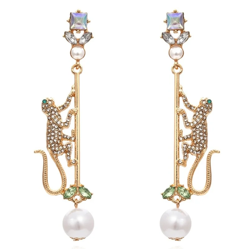 

Большие креативные серьги в виде маленькой обезьяны для женщин 2021, трендовые серьги Стразы, оптовая продажа