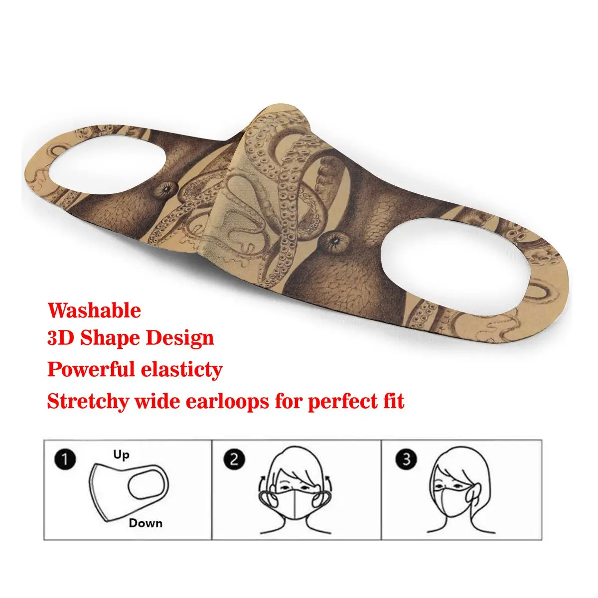 

Dust Mask Vintage Upside-down Sea Octopus Mouth Face Mask for Adult Kids Windproof Washable Reusable