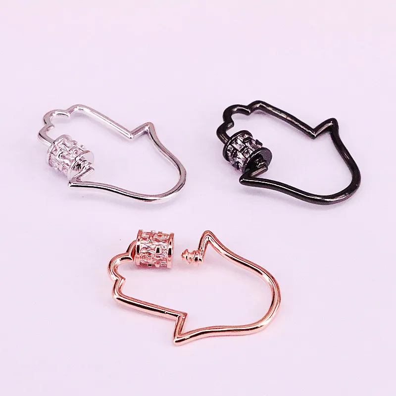 6Pcs Pave Clear CZ Hamsa Hand Screw Connector Clasp Gold/Rose Gold/Silver/Black Plated For Necklace Jewelry Making | Украшения и
