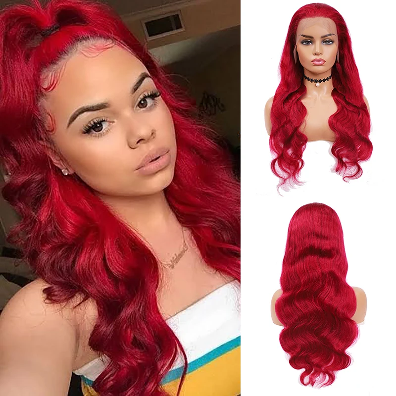 

13x4 Lace Front Human Hair Wigs Colored Burgundy Red Long Body Wave Wigs Brazilian Hair Wig For Black Women Non-Remy IJOY