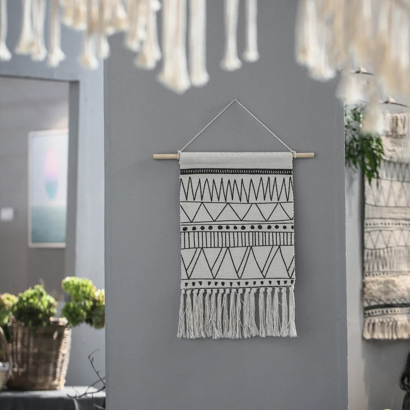 Марокканский гобелен геометрический черный белый линия висячие украшения