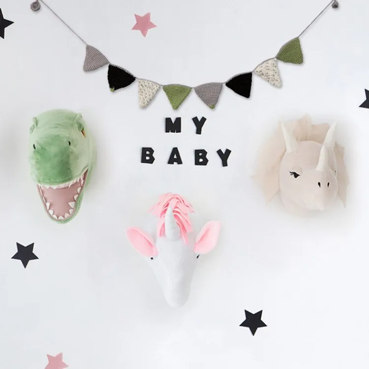 

Animal Head Dinosaur Wall Decor Elephant Deer Hanging Mount Stuffed Animal Plush Toy Princess Doll Room Decoration Gift