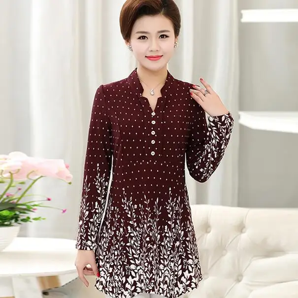 Футболка в горошек с длинным рукавом весна 2020 новинка для мамы среднего возраста