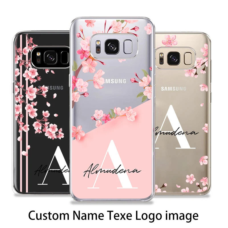 

Custom Name Samsung Case For Samsung Galaxy S7 S8 S9 Plus S10 Note8 9 10 S20 S10e A50 Peach Blossom Transparent Case Girl Gift