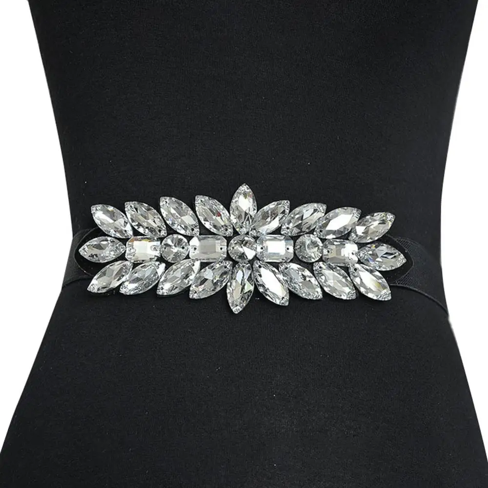 

Hot Sales Fashion Women Rhinestone Elastic Wide Belt Wedding Party Interlocking1 Waistband