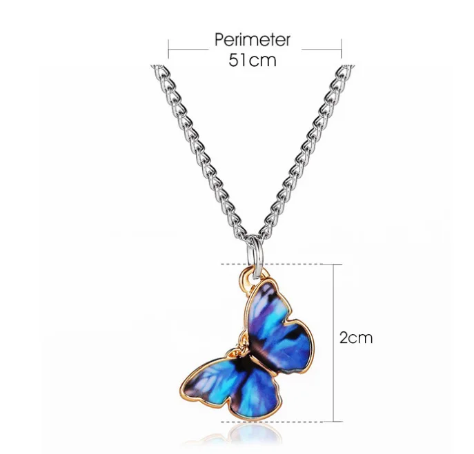 

100pcs / lot hot selling color oil Butterfly Necklace simple Butterfly Pendant clavicle chain alloy necklace wholesale