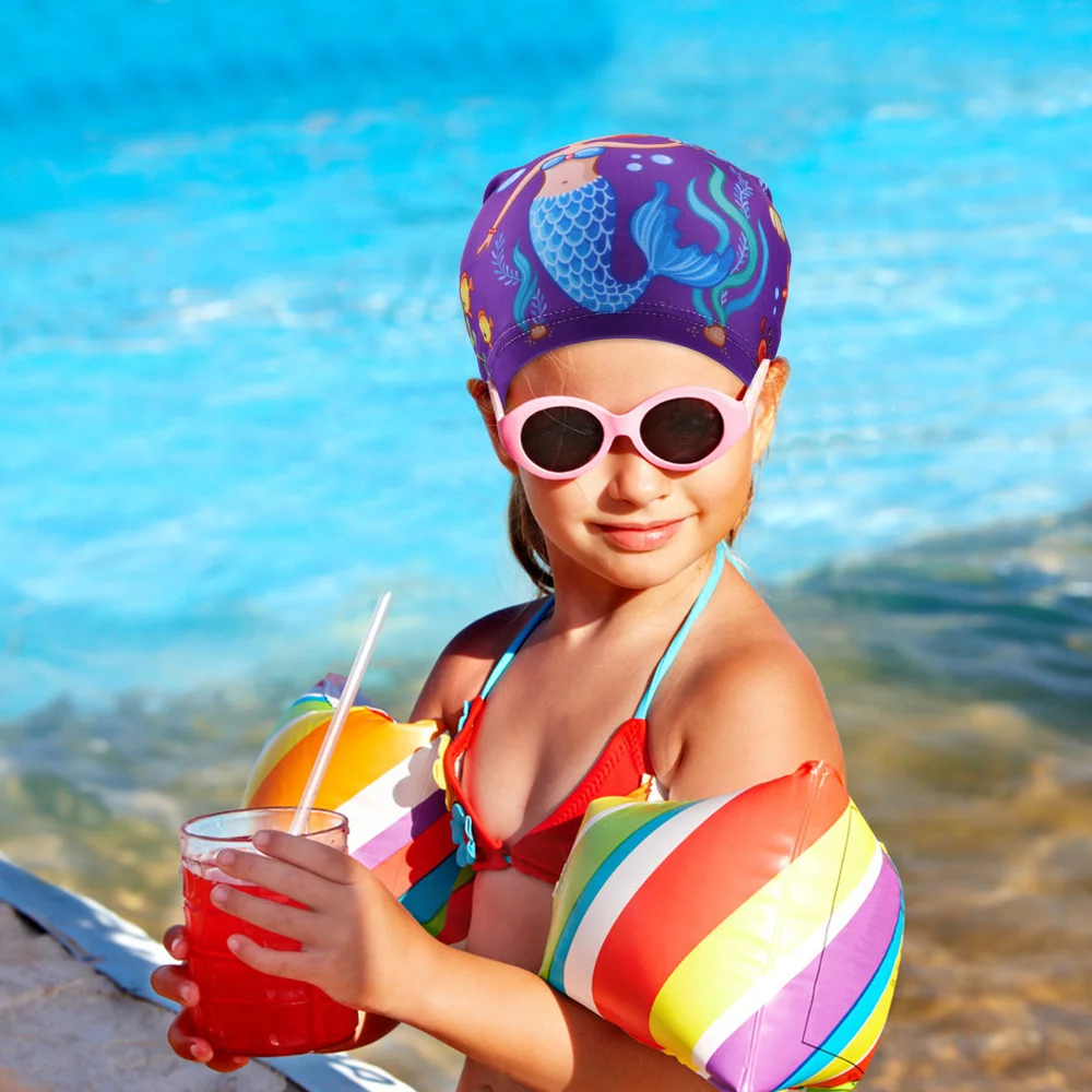 

3pcs Kids Printing Swimming Cloth Caps Cartoon Elastic Swim Caps Bathing Caps