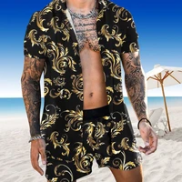 mens hawaiian printing set 2021 new short sleeve shirt summer casual floral shirt beach two piece fashion breathable mens suit