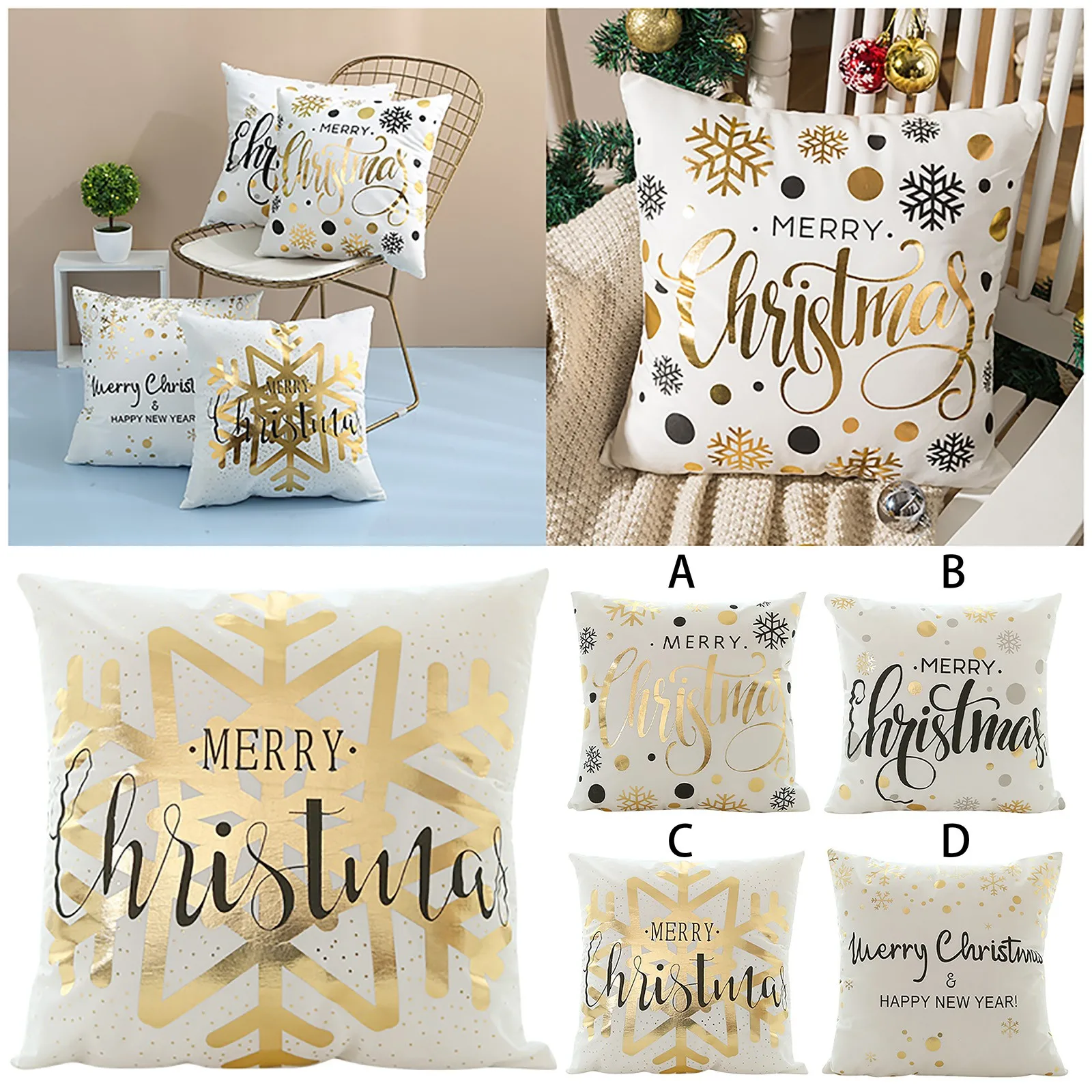 

Christmas Hot Stamping Letter Prints Pillowcase Home Textiles Non-Slip Fabric Elastic Pillowslip Decoration Cushion Case Cover A
