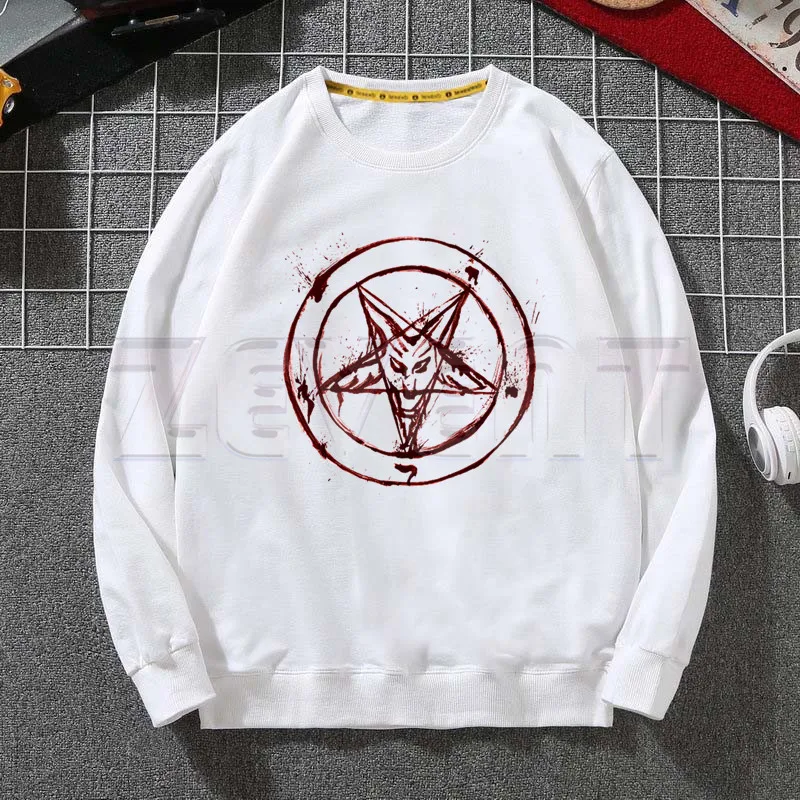 Evil Satanism Grim Reaper Baphomet Hoodie Casual Sreetwear Men Lucifer Demon Death Scary Tops Harajuku Long Sleeve Sweatshirt | Мужская