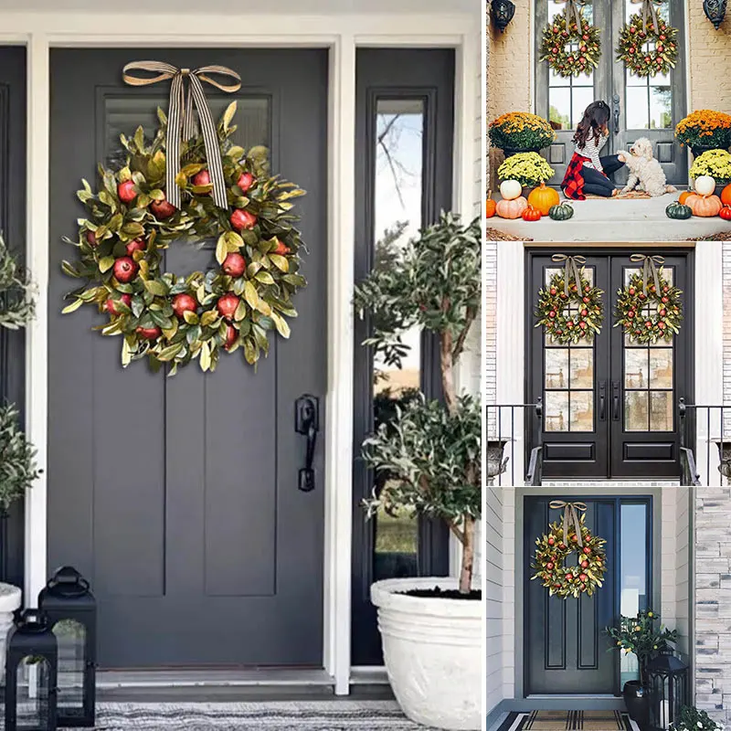 

Artificial Pomegranate Wreath Handmade Front Door Hanging Ornament for Home Garden Farmhouse Autumn Decoration DNJ998