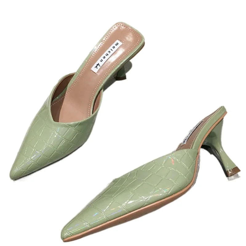 

2021 Summer Women's Shoes Slippers Slip-On Solid Shallow Cover Toe Fashion Sexy High Heels Thin Heels