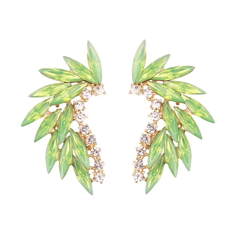 opal green LUBOV блестящие стразы, серьги-гвоздики с крыльями, акриловый кристаллический камень, женские серьги для пирсинга, модные свадебные украшения, рождественский подарок - Окраска металла: opal green