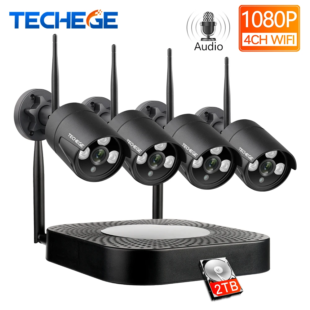 Techege 4CH CCTV система 1080P HD аудио беспроводной NVR комплект Открытый Ночное Видение безопасности IP камера wifi CCTV система Plug& Play
