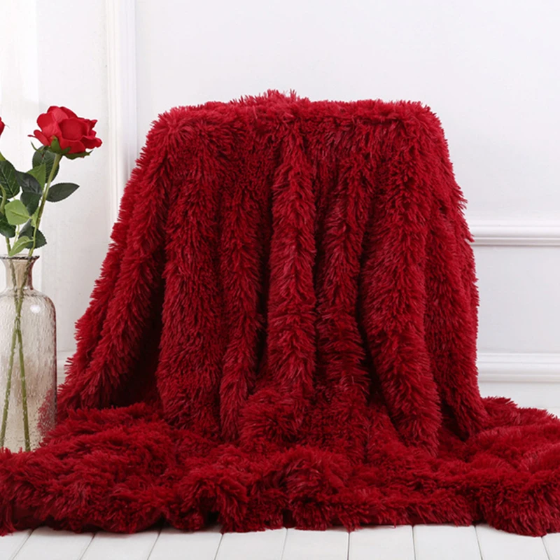 Wine Red BeddingOutlet ворсистое одеяло, мягкое плюшевое пушистое покрывало на кровать, цветное пушистое декоративное покрывало из искусственного меха для дивана и дивана - Цвет: Wine Red