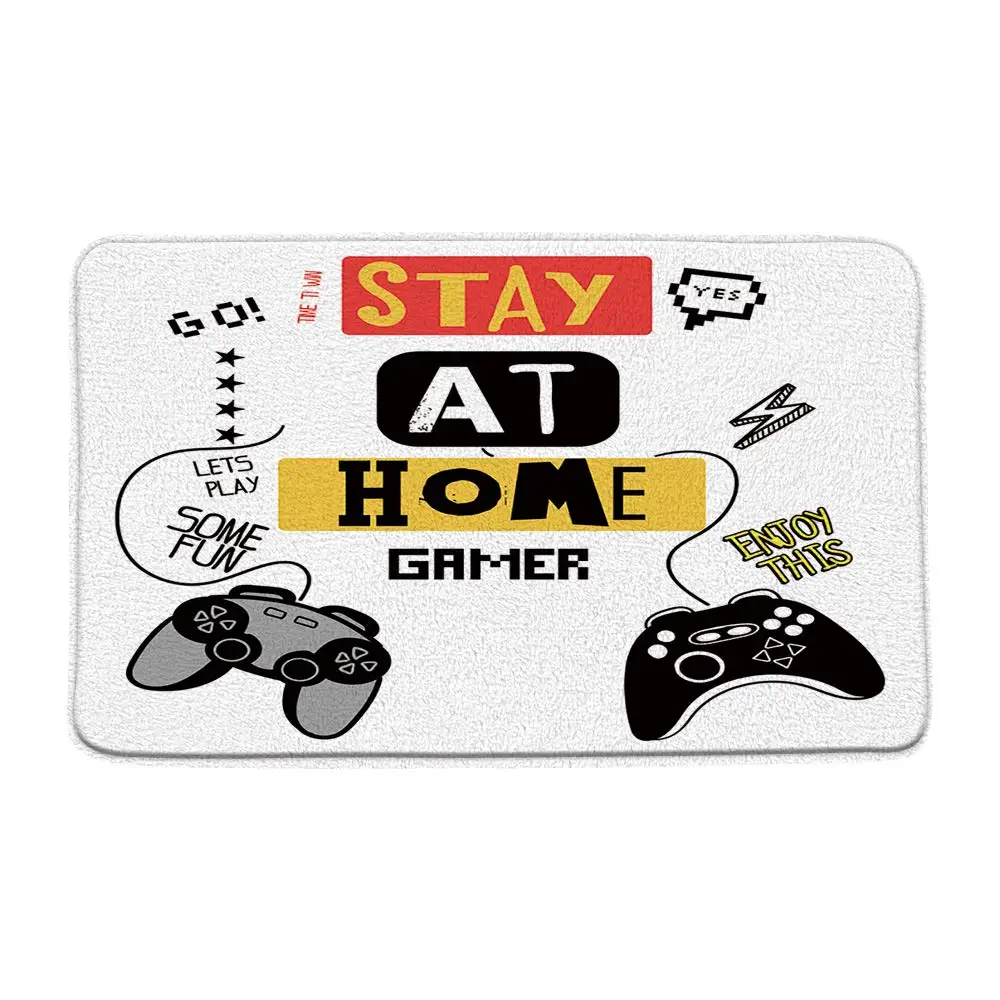 

Gamer Bath Mat Modern Game Console Controller Funny Quote Stay at Home Gamer Kids Video Game Boys Bath Floor Rug Absorbent