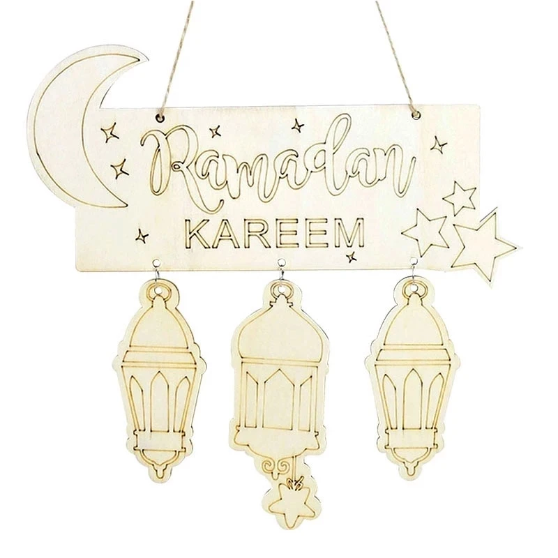 

Eid Mubarak Wooden Pendant Ramadan Moon Star Ornament DIY Wood Crafts For Ramadan Kareem Islamic Muslim Party Hanging Decor Gift