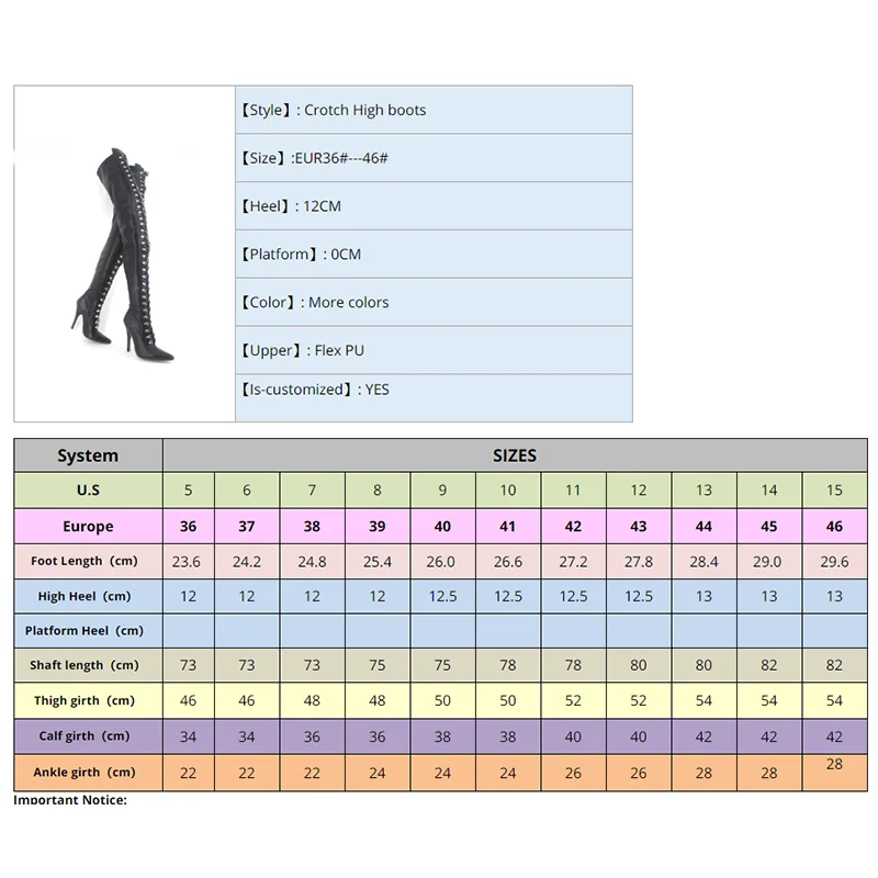 

Plus Size Over Knee Boots Fetish Matt PU Leather Lace-Up Pointed Toe Crotch Flex Thigh High Boots OME Customed Size 5-15