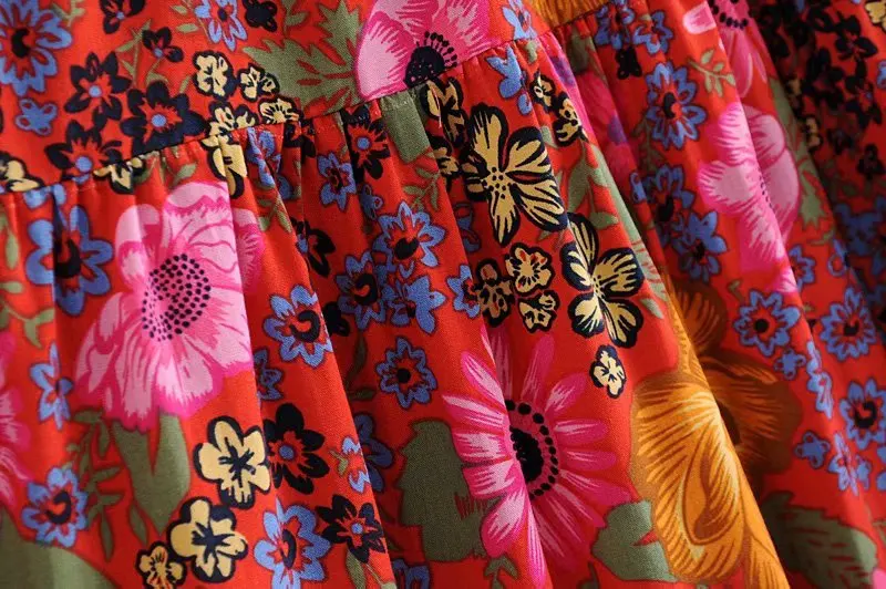 Boho королев Мода хиппи женские пляжные богемные красный цветочный принт юбка с