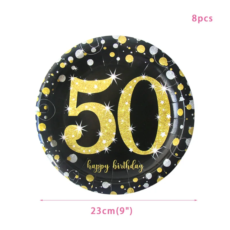 8pcs 9inch plates50 30, 40, 50, 60 украшения для дня рождения, для взрослых, конфетти, шары с цифрами, счастливые 30, 40 лет, юбилей, для взрослых, свадебные украшения - Цвет: 8pcs 9inch plates50