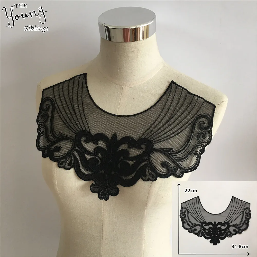 Новое поступление кружевной воротник с вышивкой черная ткань из органзы вырез