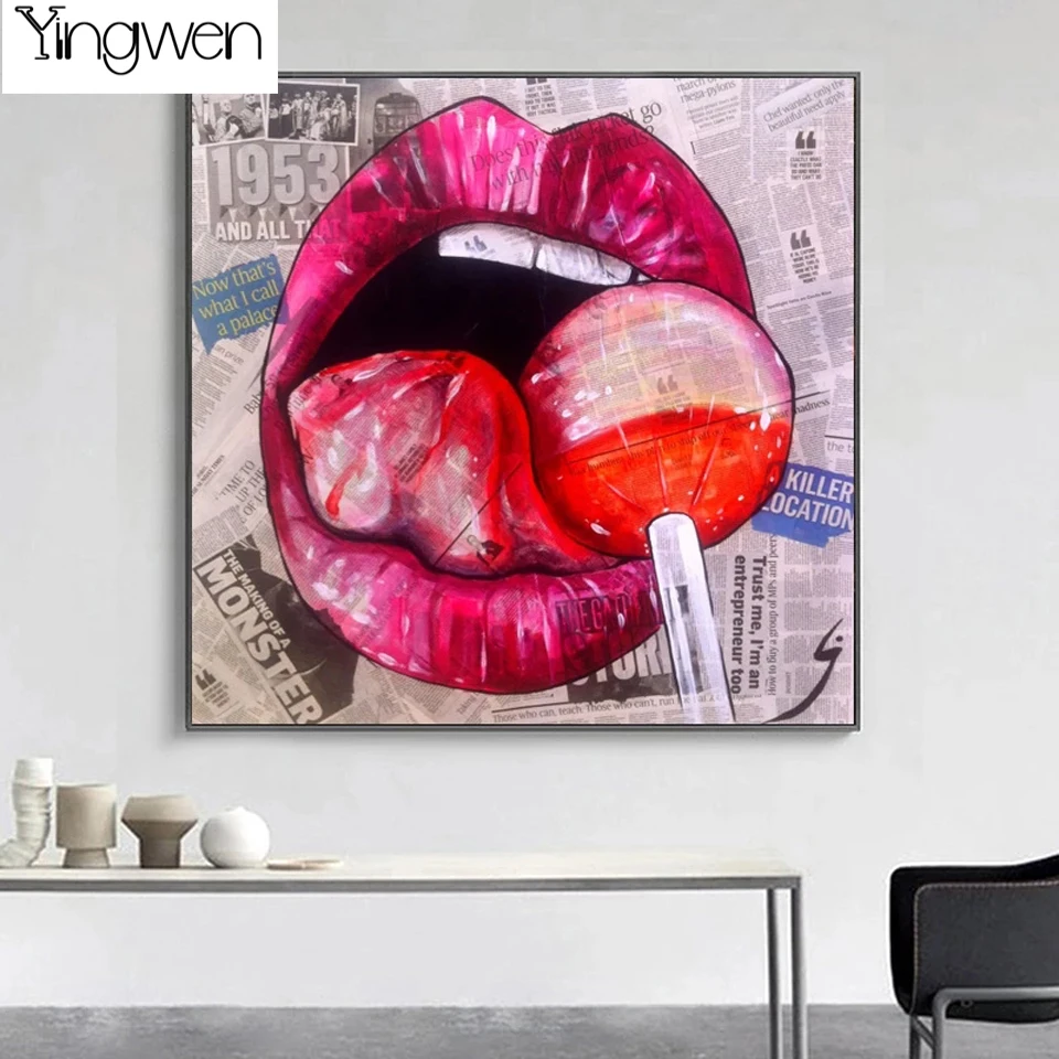 

Sexy Mouth Lips With Lollipop 5d Diy Diamond Painting Cross Stitch Full Square/Round Mosaic Diamond Embroidery Art Home Decor