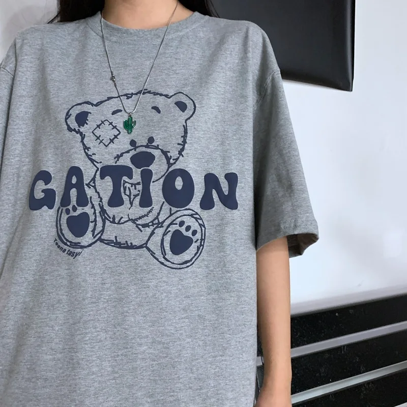 

Large Short Sleeve T-shirt Women's Summer 2021 New Fashion Leisure Goth Style Daisy Bear Socket Head Harajuku T-shirt Women