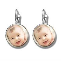 personalized custom glass earrings photo mum dad baby children grandpa parents logo designed photo jewelry for women girls gift