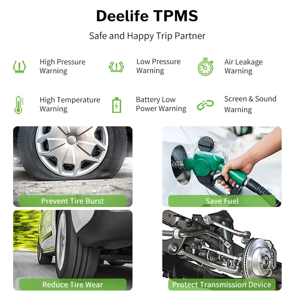 

Tire Pressure Alarm Car Solar Energy 4PCS Sensor TPMS Tire Pressure Monitoring Vehicles Auto USB Explosion Proof Windshield