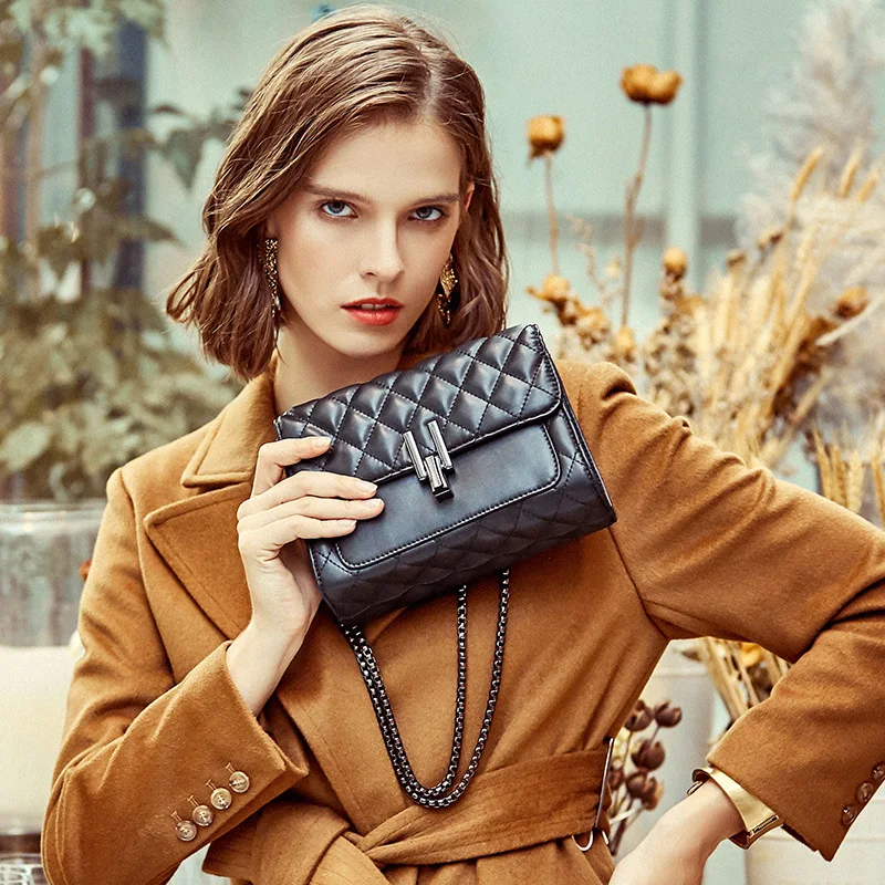 

Leather Lady Bag Cross-body Bags Women's New Shoulder Bag Spring and Autumn Fashion Diamond Chain Cowhide Lady's Handbag Bag