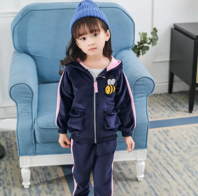 Baby Boys Girls Warm Set Winter Cartoon cat Kids Thickening Hooded Vest+Sweater+Pant Three-piece Sport Suits Children Clothing