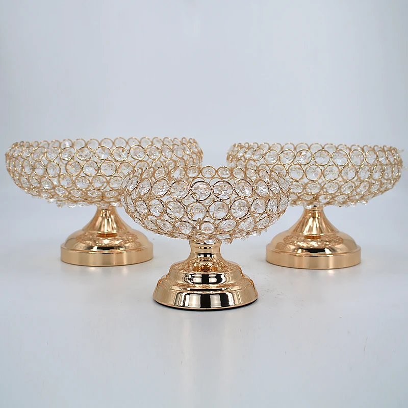 

Europe gold round crystal fruit plate candy plate ornaments home living room office desktop decoration decoration crafts