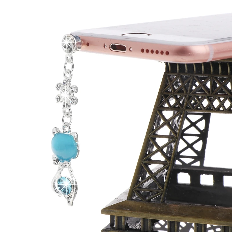 3 5 мм Джек кота с украшением в виде кристаллов пыли анти заглушка для разъема