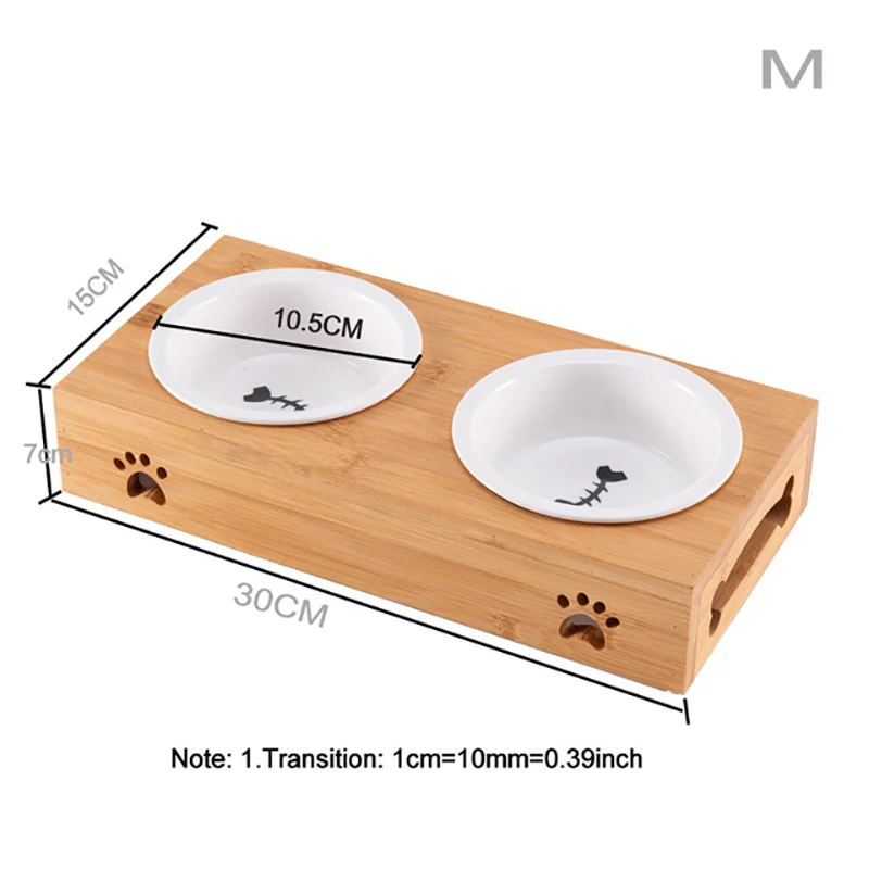 

Hot Pets Feeder Ceramic Cat Bowl Water Double Mouth Wooden Stand Stainless Steel Dog Feeder Bowls Kitten Dogs Products