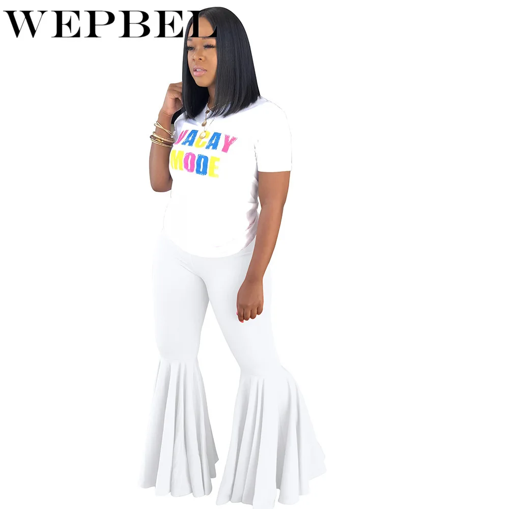 

WEPBEL Women High Waist Ruffles Flare Long Pants Ladies 2021 New Fashion Casual Sexy Skinny Wide Leg Trousers