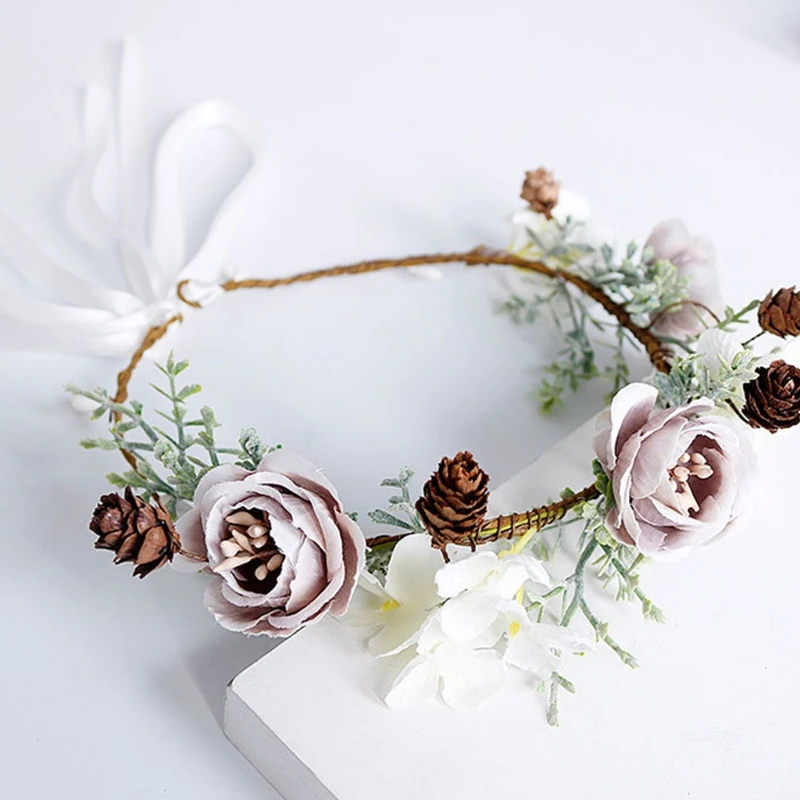 

2021 New Floral Garland Crown Handmade Bridal Flower Wreath Photo Props Hair Accessories