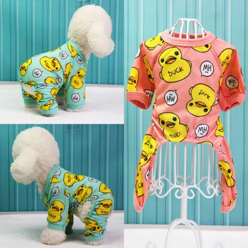 

2021 New Lovely Dog Yellow Duck Print Pajamas Warm Clothes Chihuahua Pet Puppy Clothing for Dog Jumpsuit