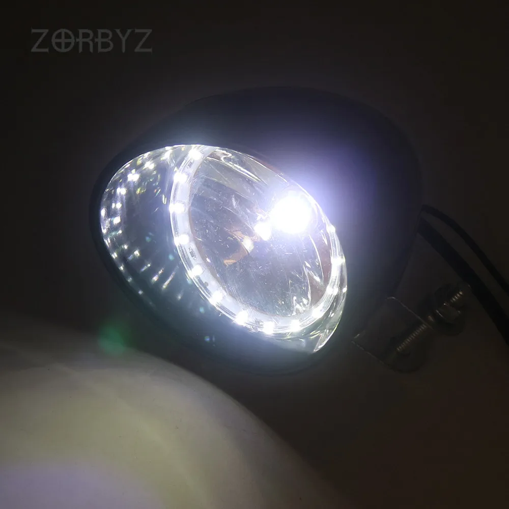 Черные светодиодные передние фары ZORBYZ для мотоцикла 12 В противотуманные с белым