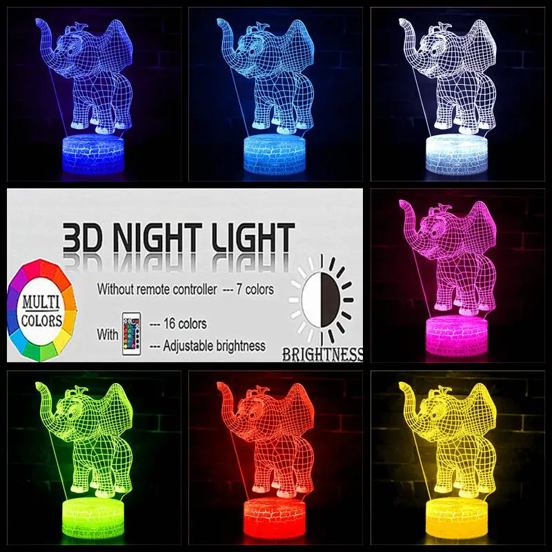 Статуя слона симпатичная детская скульптура 3D ночсветильник иллюзия модель