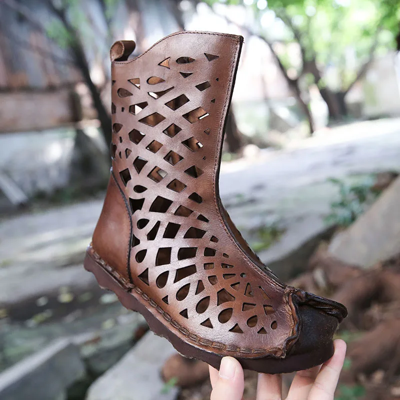 Женские рыцарские сапоги черного цвета на мягкой плоской подошве в римском стиле