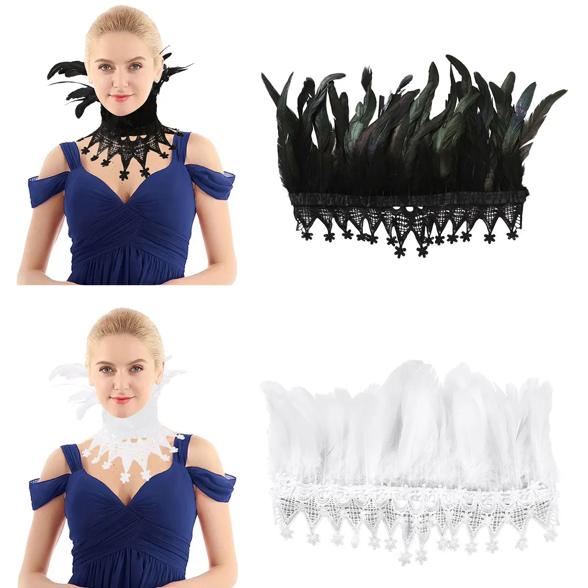 

MSemis Women Black Feather Splice Lace Choker Collar Gothic Victorian Feather Cape Stage Performance Cosplay Costume Accessory