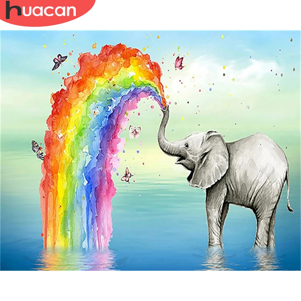 

HUACAN Coloring By Number Elephant Kits DIY Painting By Numbers Animal Unique Gift On Canvas HandPainted Children's Room Decor